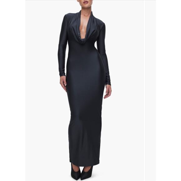 Good American Black Cowl Neck Jersey Zip Slit Dress Small NWOT - Picture 9 of 12